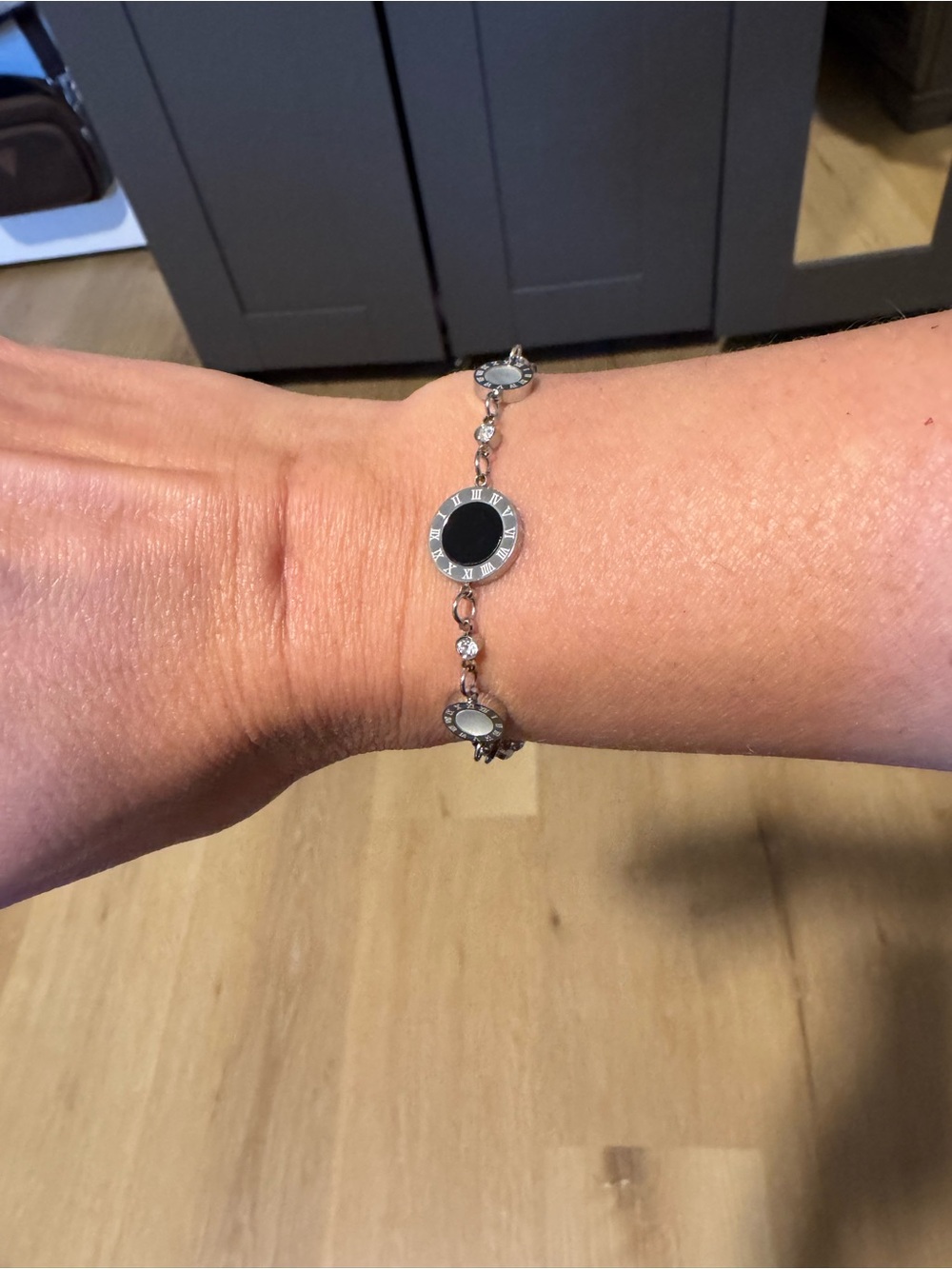 Classic Women's Silver Bracelet with Black Accent